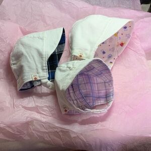 White Corduroy Bonnets with Plaid Lining - Various Sizes